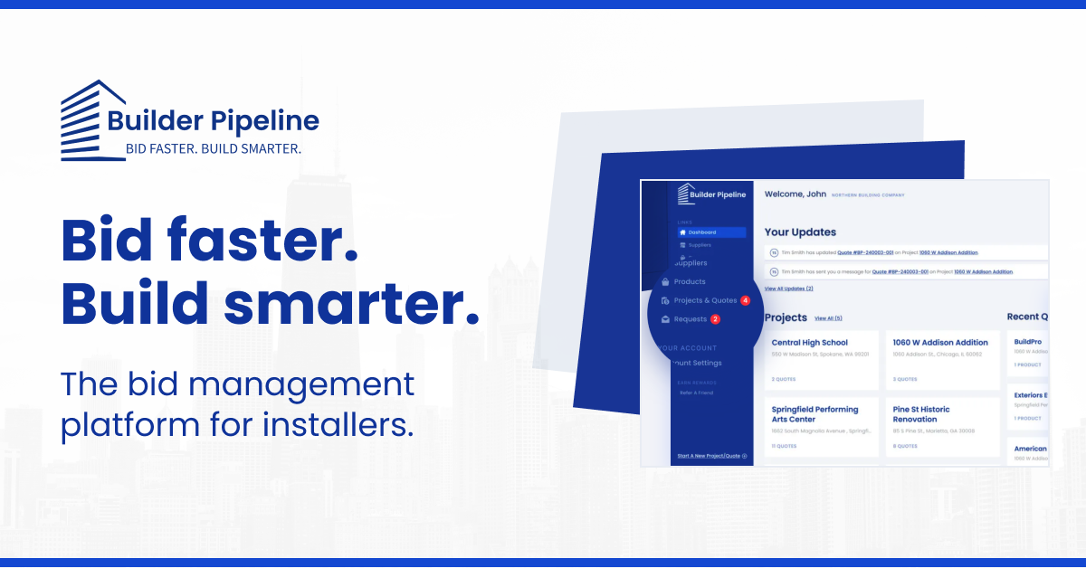 Builder Pipeline Unveils New Construction Platform, Simplifying How Installers Manage Project Quotes, Orders & Payments