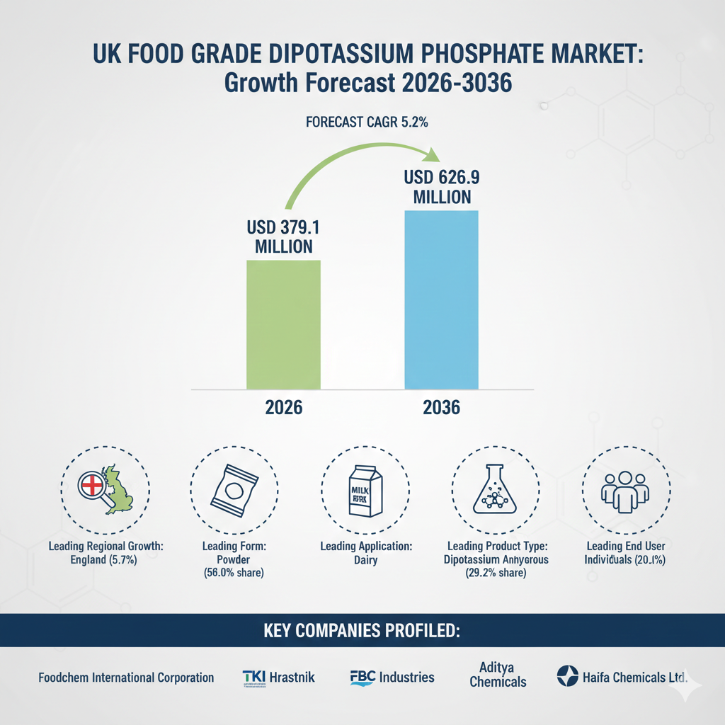 UK Food Grade Dipotassium Phosphate Market Forecast to Reach USD 626.9 Million by 2036