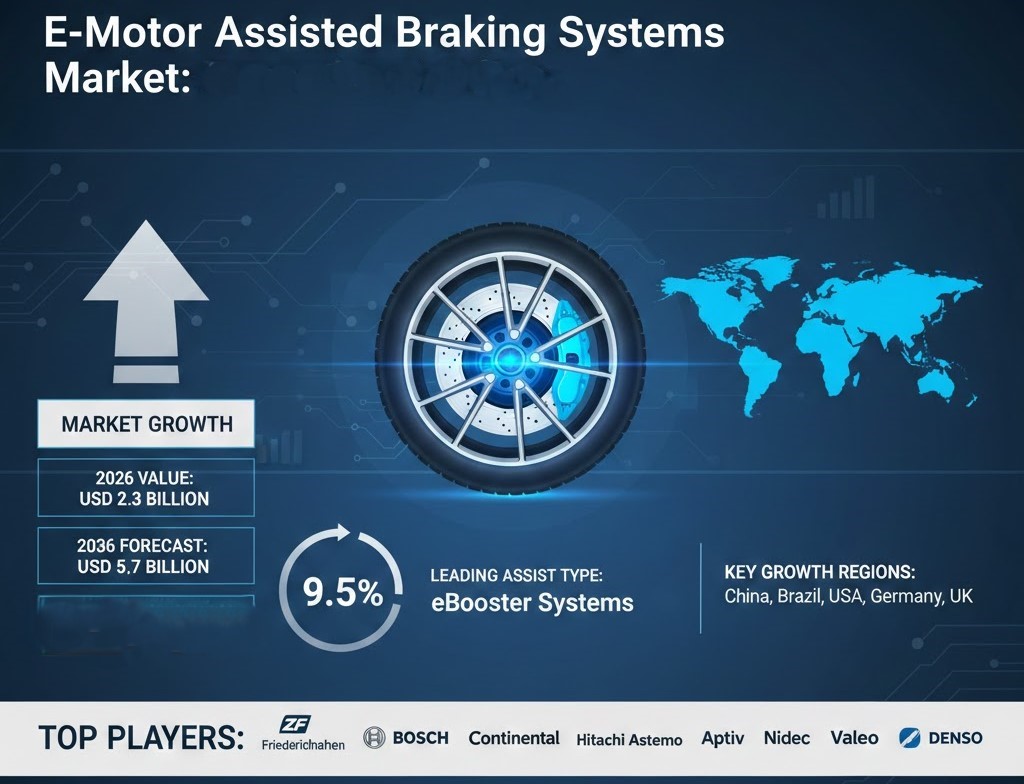 E-Motor Assisted Braking Systems Market to Reach USD 5.7B by 2036, Growing at 9.5% CAGR Driven by EV Adoption
