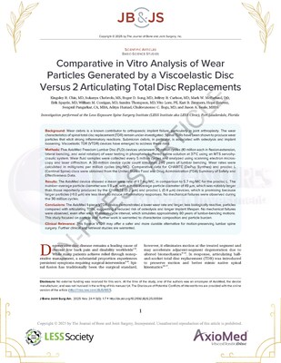 AxioMed Data published in JBJS: Why Viscoelastic Discs Avoid Ball-and-Socket Wear Failures