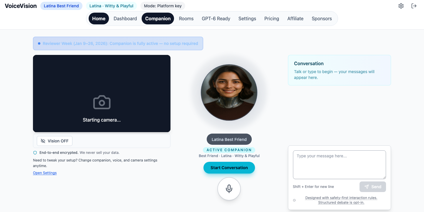 AI Companionship Reimagined: VoiceVision Companion Opens Reviewer Weeks for their Voice and Vision Enabled AI Platform