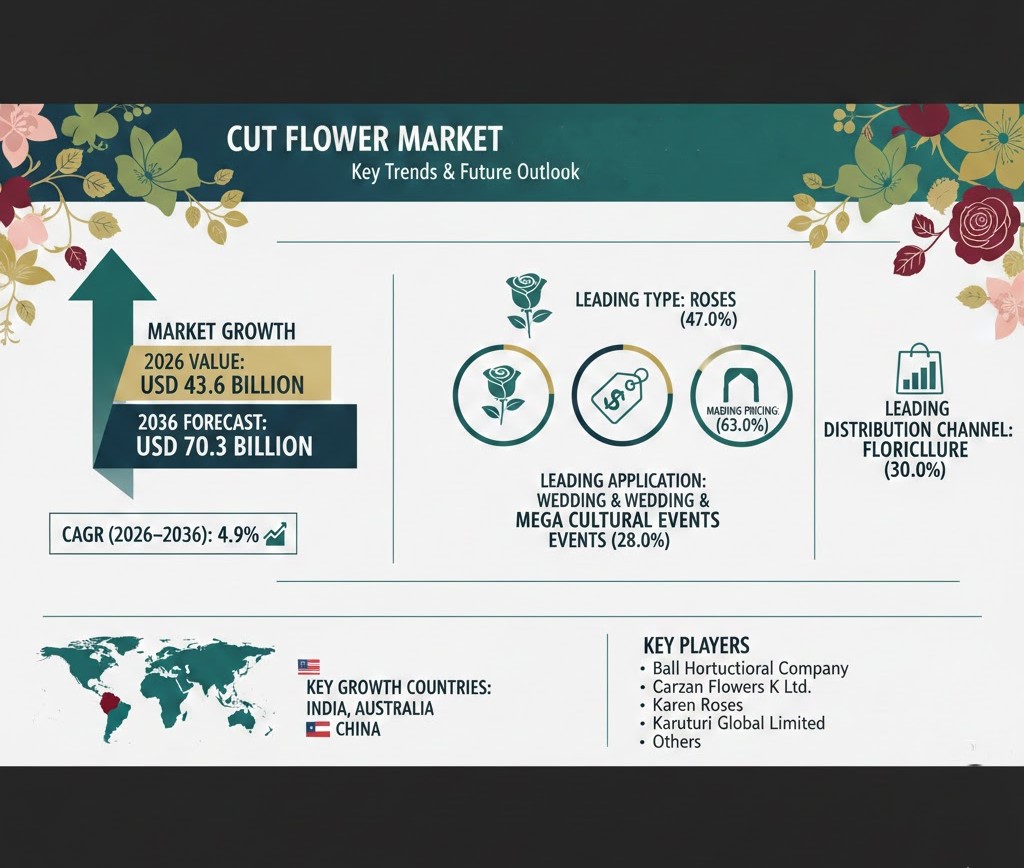 Global Cut Flower Market to Reach USD 70.3 Billion by 2036, Driven by Event Demand and Supply Chain Innovations