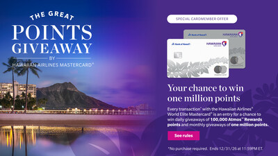 Aloha to Big Rewards: Millions of Atmos™ Rewards Points Up for Grabs for Hawaiian Airlines World Elite Mastercard® Cardmembers in 2026